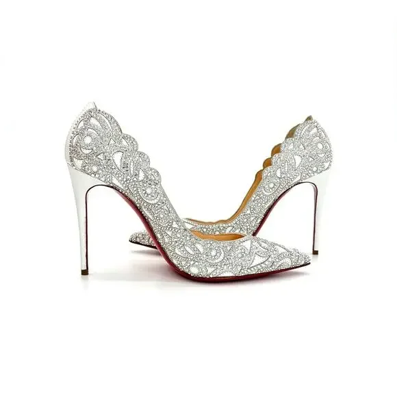 Christian Louboutin Top Vague 100 Kid Crystal Embellished Pumps Women’s 37.5 - Picture 5 of 9